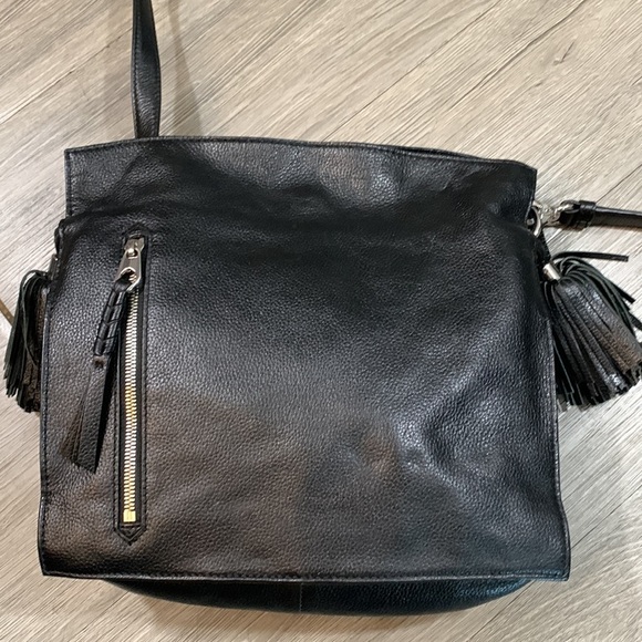 OrYANY Black Leather Large Many Pockets Crossbody Handbag Two Tassels - Picture 5 of 16